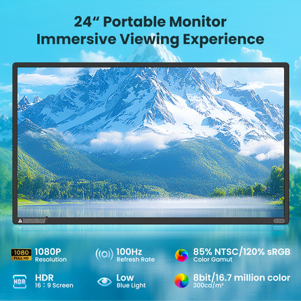 Hyangin D1 24" Portable Monitor (2025 Upgrade), 1080P FHD, 100Hz, 120% sRGB IPS, Adjustable Stand for Laptop, MacBook & Phones