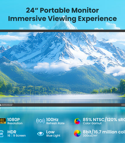 Hyangin D1 24" Portable Monitor (2025 Upgrade), 1080P FHD, 100Hz, 120% sRGB IPS, Adjustable Stand for Laptop, MacBook & Phones