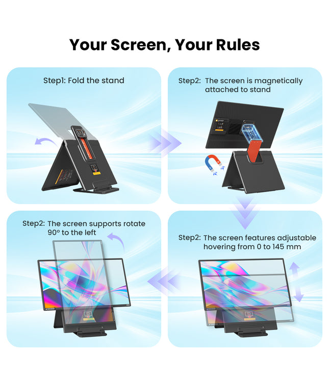 Hyangin D1 24" Portable Monitor (2025 Upgrade), 1080P FHD, 100Hz, 120% sRGB IPS, Adjustable Stand for Laptop, MacBook & Phones