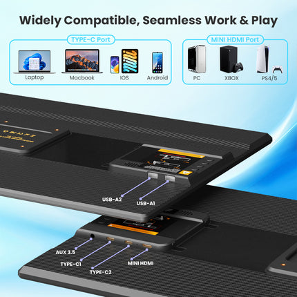 Hyangin D1 24" Portable Monitor (2025 Upgrade), 1080P FHD, 100Hz, 120% sRGB IPS, Adjustable Stand for Laptop, MacBook & Phones