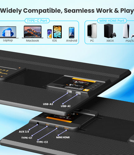 Hyangin D1 24" Portable Monitor (2025 Upgrade), 1080P FHD, 100Hz, 120% sRGB IPS, Adjustable Stand for Laptop, MacBook & Phones