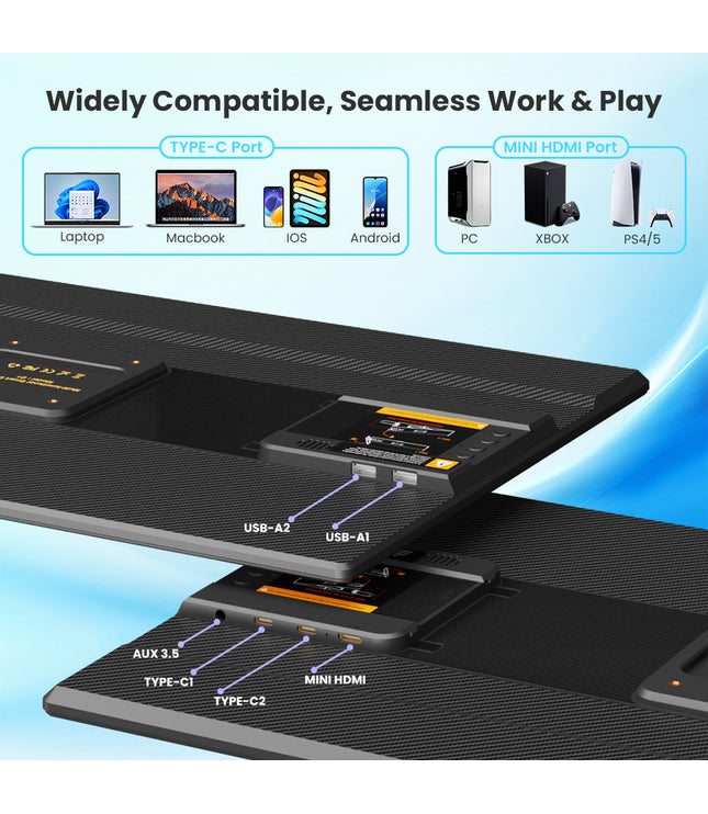 Hyangin D1 24" Portable Monitor (2025 Upgrade), 1080P FHD, 100Hz, 120% sRGB IPS, Adjustable Stand for Laptop, MacBook & Phones