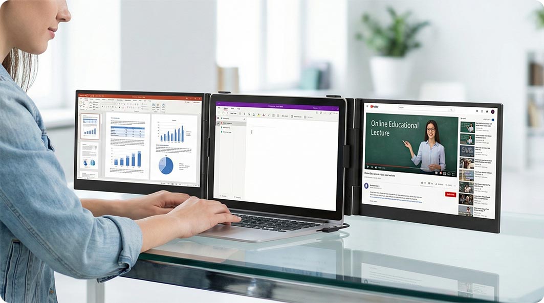 Open reference PDFs on one side, online lectures on the other, and take notes on your main screen