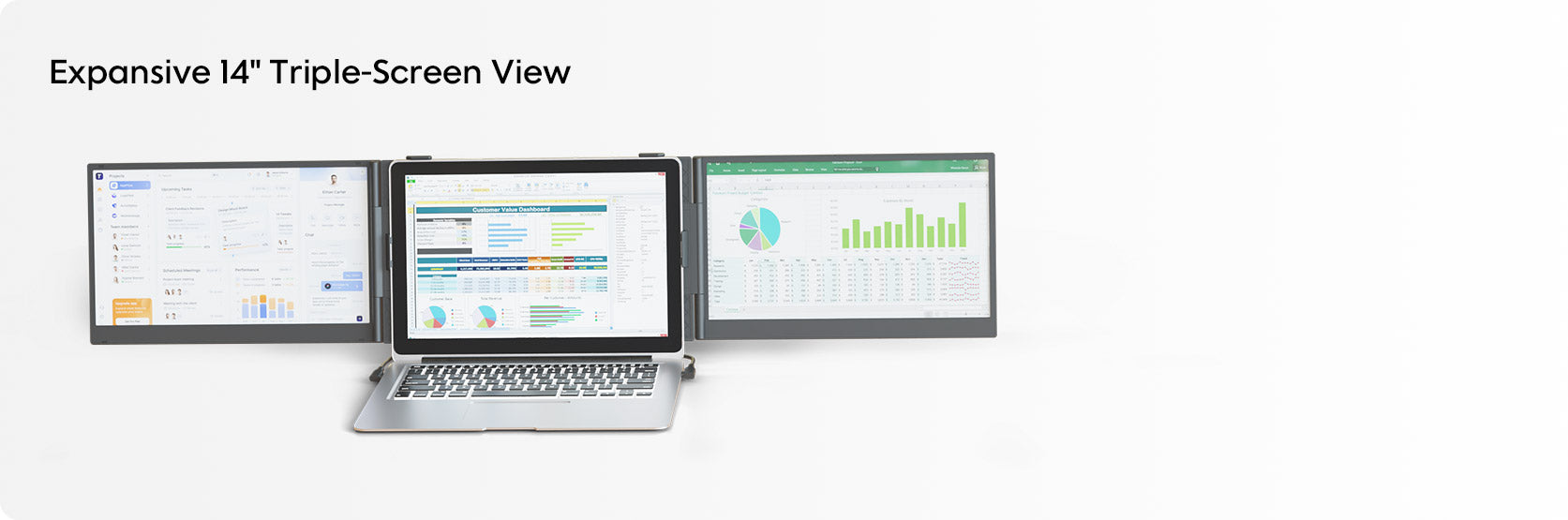 Expansive 14" Triple-Screen View